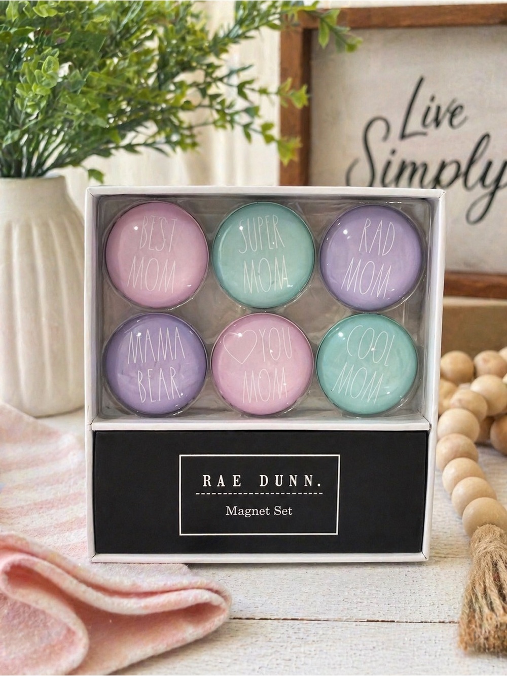 NEW Rae Dunn Set of 6 Pastel MOM Magnets – Super Cute Gift for Mom